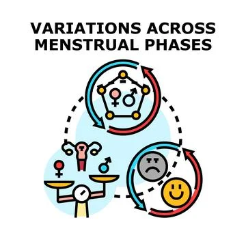 Menstrual phase variations impacting female body and mood 스톡 일러스트