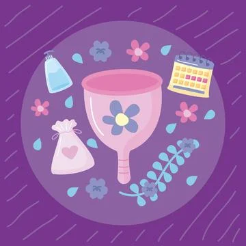 Menstruation items in circle Stock Illustration