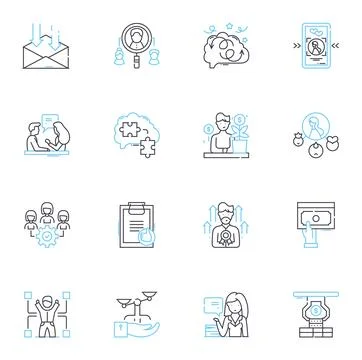 Mental agility linear icons set. Flexibility, Adaptability, Quick-wittedness Stock Illustration
