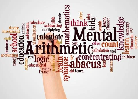 Mental Arithmetic word cloud and hand with marker concept Stock Photos