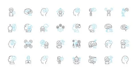 Mental Capacity linear icons set. Cognition, Intelligence, Ability, Competence Stock Illustration