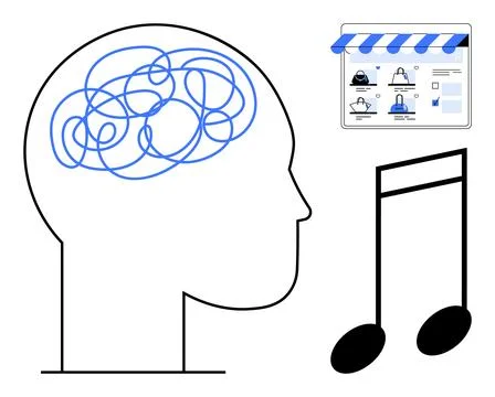 Mental Clarity Through Music Simplifying a Cluttered Mind for Enhanced Onli.. Stock Illustration