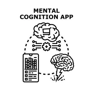 Mental cognition app mind brain activity illustration Stock Illustration