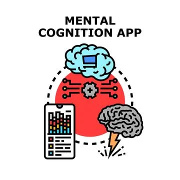 Mental cognition app mind brain activity illustration Stock Illustration