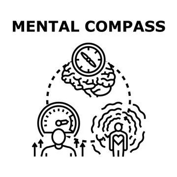 Mental compass guiding self improvement thinking process Stock Illustration