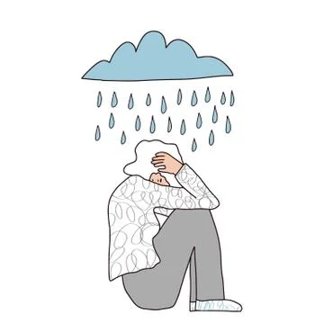 Mental disoder. Woman sitting on the floor with headache isolated on white ba Stock Illustration