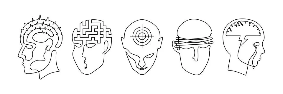 Mental disorder continuous line Stock Illustration