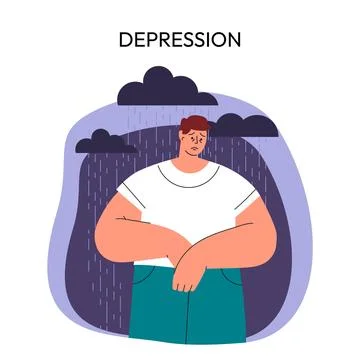 Mental disorder problems, depression. unhappy unhealthy Depressed sad man Illustrazione stock