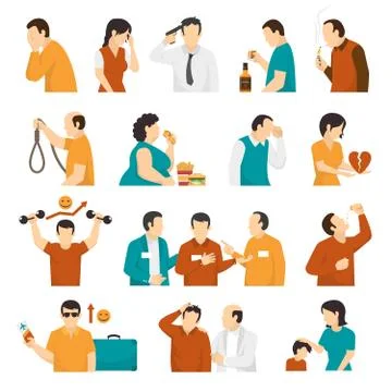 Mental Disorders Depression Flat Icons Collection イラスト素材