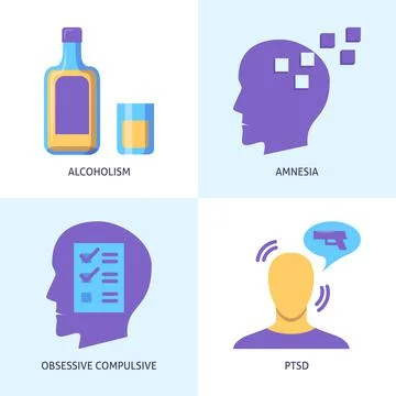 Mental disorders icon set in flat style Stock Illustration