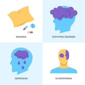 Mental disorders icon set in flat style Stock Illustration