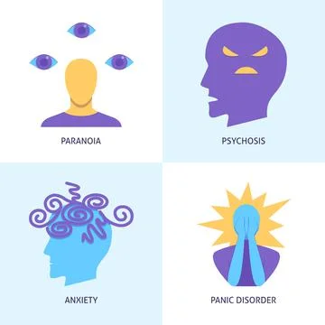 Mental disorders icon set in flat style Stock-Illustration