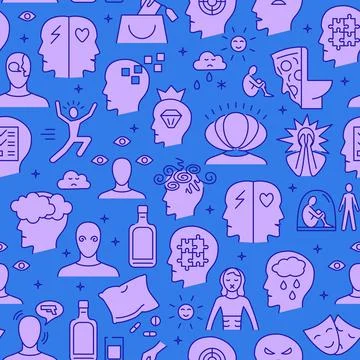 Mental disorders seamless pattern in colored line style Stock Illustration
