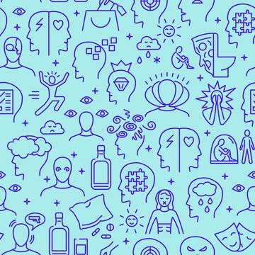 Mental disorders seamless pattern in thin line style Stock Illustration