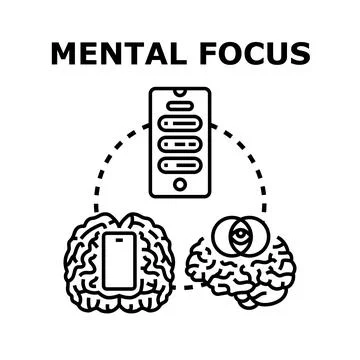Mental focus concept with human brain and phone Stock Illustration
