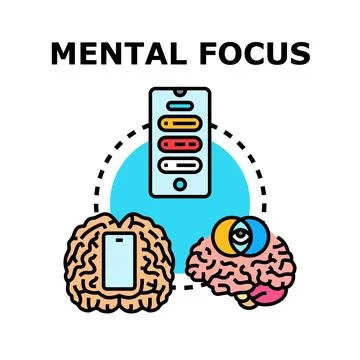 Mental focus concept with human brain and phone Stock Illustration