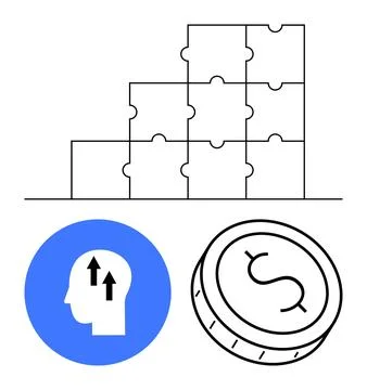 Mental Growth Symbol with Stackable Puzzle Blocks and Coin Representing Fin.. Stock Illustration
