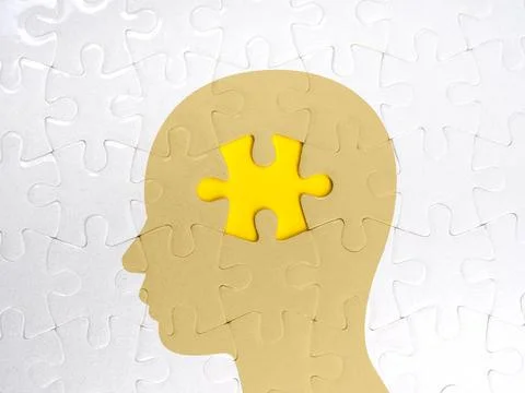 Mental health and problem solving concept with human head silhouette made o.. Stock Photos