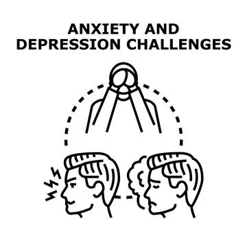 Mental health challenges causing anxiety and depression symptoms Stock Illustration