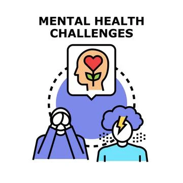 Mental health challenges problem suffering mind concept Stock Illustration