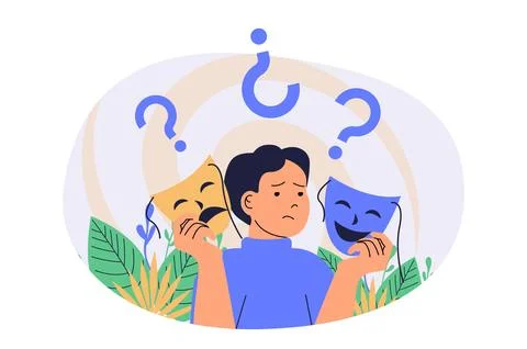 Mental health problem web concept with flat cartoon people for website design Illustrazione stock
