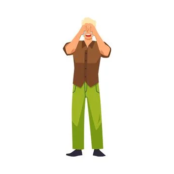 Mental health problems concept with crying upset man flat vector isolated. Illustrazione stock