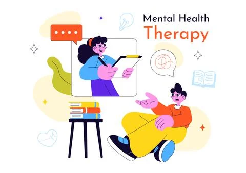 Mental Health Therapy Session Vector Illustration Showing Supportive Counse.. Stock Illustration
