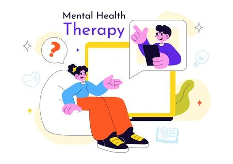 Mental Health Therapy Session Vector Illustration Showing Supportive Counse.. Stock Illustration