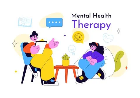 Mental Health Therapy Session Vector Illustration Showing Supportive Counse.. Stock Illustration