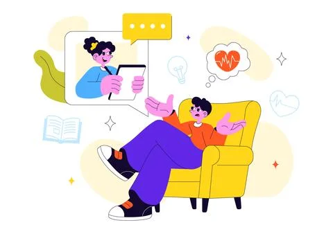 Mental Health Therapy Session Vector Illustration Showing Supportive Counse.. Stock Illustration
