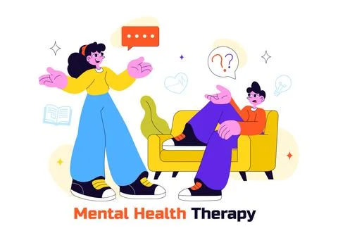 Mental Health Therapy Session Vector Illustration Showing Supportive Counse.. Stock Illustration