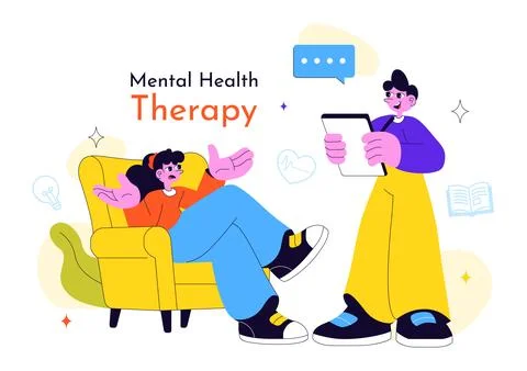 Mental Health Therapy Session Vector Illustration Showing Supportive Counse.. Stock Illustration