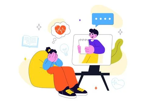 Mental Health Therapy Session Vector Illustration Showing Supportive Counse.. Stock Illustration