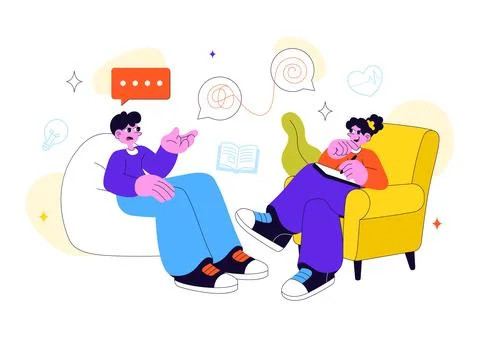 Mental Health Therapy Session Vector Illustration Showing Supportive Counse.. Stock Illustration
