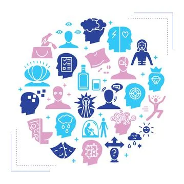 Mental illness round poster in flat style Illustrazione stock