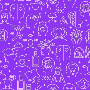 Mental illness seamless pattern in line style Illustrazione stock
