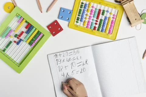 Mental math for adults. Doing math Stock Photos