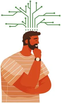 Mental midset and man with technical thinking. Logic, strategy planning, mind Stock Illustration