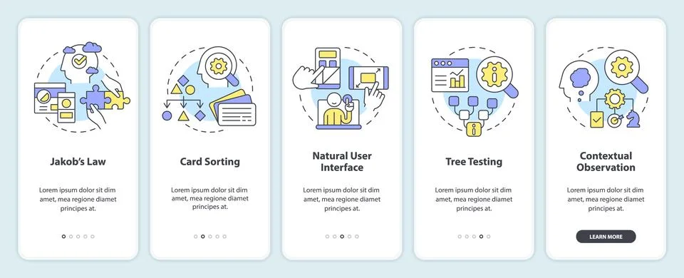 Mental models in user experience design onboarding mobile app screen Stock Illustration