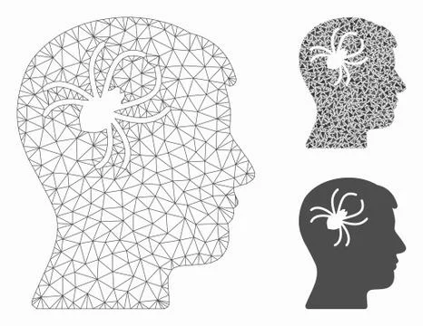 Mental Parasite Spider Vector Mesh Network Model and Triangle Mosaic Icon Stock Illustration