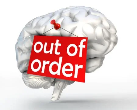 Mental problem out of order red sign on human brain Stock Illustration