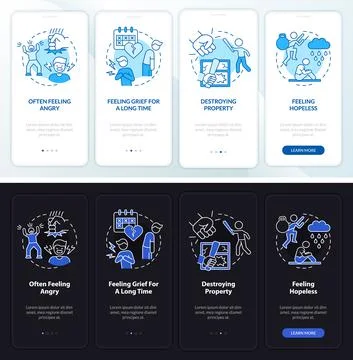 Mental problems in teens night and day mode onboarding mobile app screen Illustrazione stock