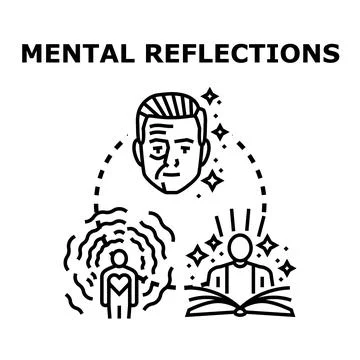 Mental reflections concept connecting older adult, introspection, and educati Stock Illustration