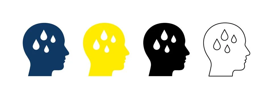 Mental stress and headache solid icon set containing icons for depression, .. Stock Illustration