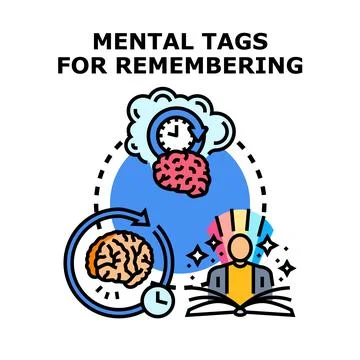 Mental tags for remembering information in human brain Stock Illustration