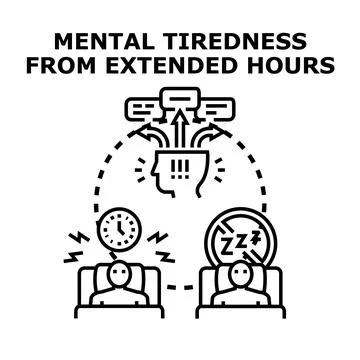 Mental tiredness from extended hours causing sleep problems Ilustración de archivo