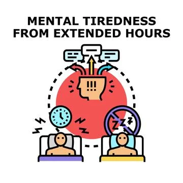 Mental tiredness from extended hours causing sleep problems Ilustración de archivo