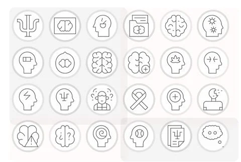 Mental Visual Pack containing 24 Thin Line Detail Enhanced Vector Icons Stock Illustration