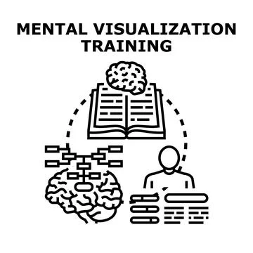 Mental visualization training and brain activity concept Stock Illustration