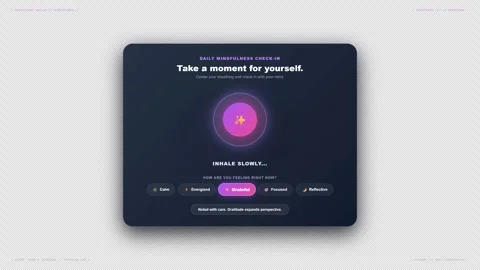 Mental Wellness Check-In App Card Slide with a calm gradient, breathing 4K Alpha Stock Footage 346539842